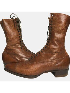 Vintage Winston Brown Leather Lace-Up Boots Cat's Paw Heels Sz 4 MCM Victorian